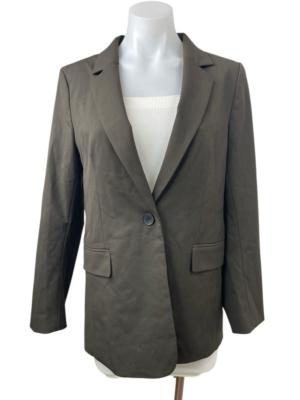 H&M Women's Brown Gray Long Sleeve One Button Collared Blazer Coat Jacket Size S